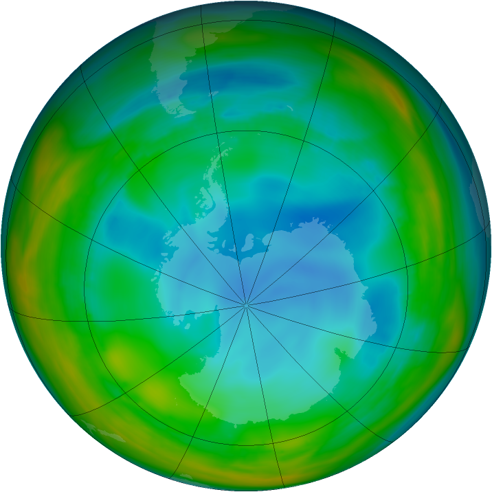 Antarctic ozone map for 23 July 2005